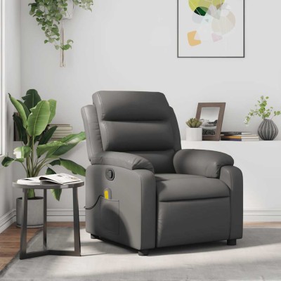 Sillón de masaje reclinable cuero sintético gris