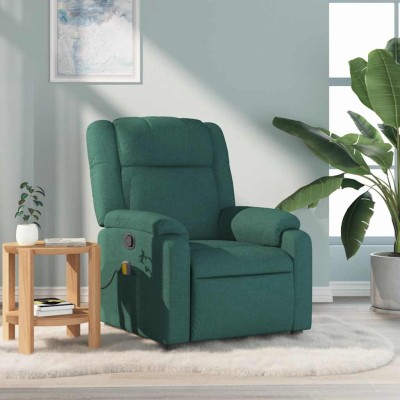 Sillón de masaje reclinable de tela verde oscuro