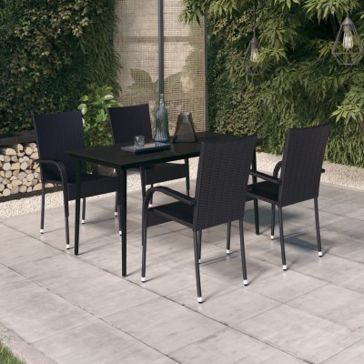 Juego de comedor para jardín 5 piezas negro