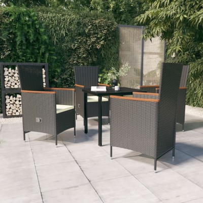 Juego de comedor de jardín 5 piezas con cojines negro