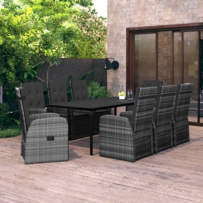 Juego de comedor de jardín 9 pzas con cojines gris