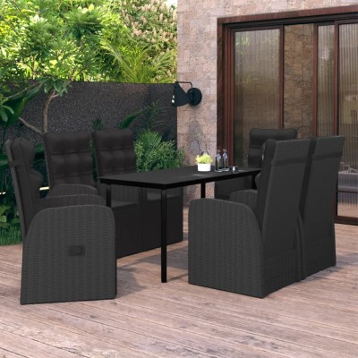 Juego de comedor de jardín 7 piezas con cojines negro
