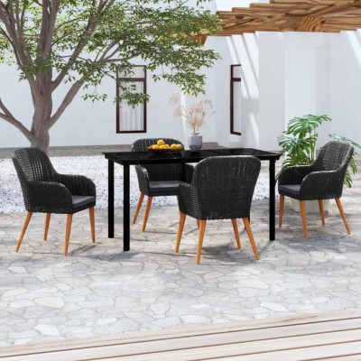 Juego de comedor de jardín 5 piezas con cojines negro