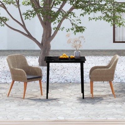 Juego de comedor de jardín 3 piezas con cojines marrón