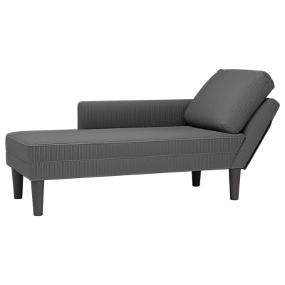 Chaise longue con cojín de tela de pana gris oscuro