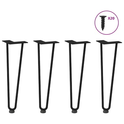 Patas de horquilla para mesa de centro (4 unidades), color negro, 42 cm, acero macizo