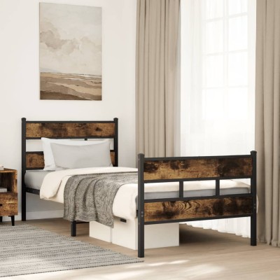 Estructura de cama sin colchón metal roble ahumado 100x200 cm