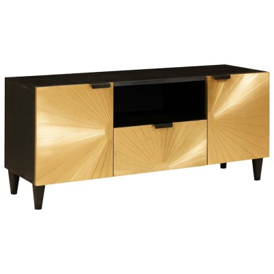 Gabinete de TV con cajón Negro y dorado 105 x 33 x 46 cm