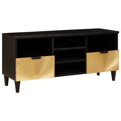 Gabinete de TV con cajón Negro y dorado 100 x 33 x 46 cm