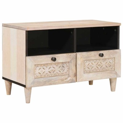 Gabinete de TV Blanco 70 x 33 x 46 cm madera maciza de mango