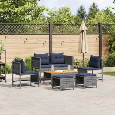Conjunto de sofá de jardín 6 pcs gris y azul marino