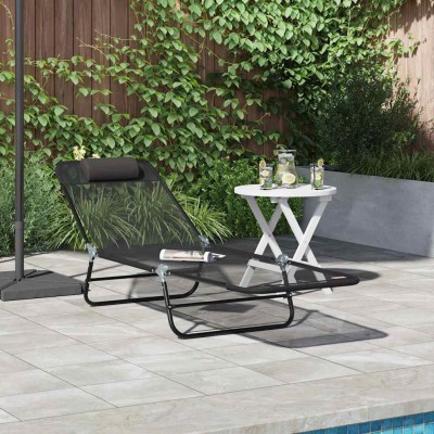 Tumbona plegable 1-persona Negro 182 x 55 x 85.5cm Textileno