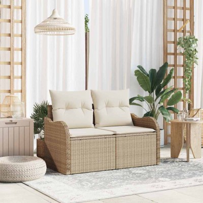 Sofá de jardín con cojín Beige 121 x 62 x 69 cm ratán sintético