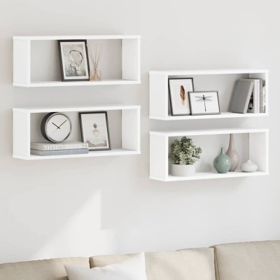 Estante cubo de pared 4 uds contrachapado blanco 60x15x23 cm