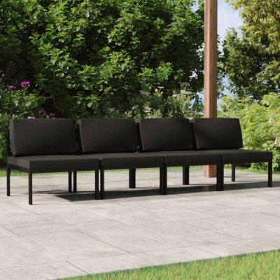 Sofá de jardín de 4 plazas con cojines aluminio gris antracita